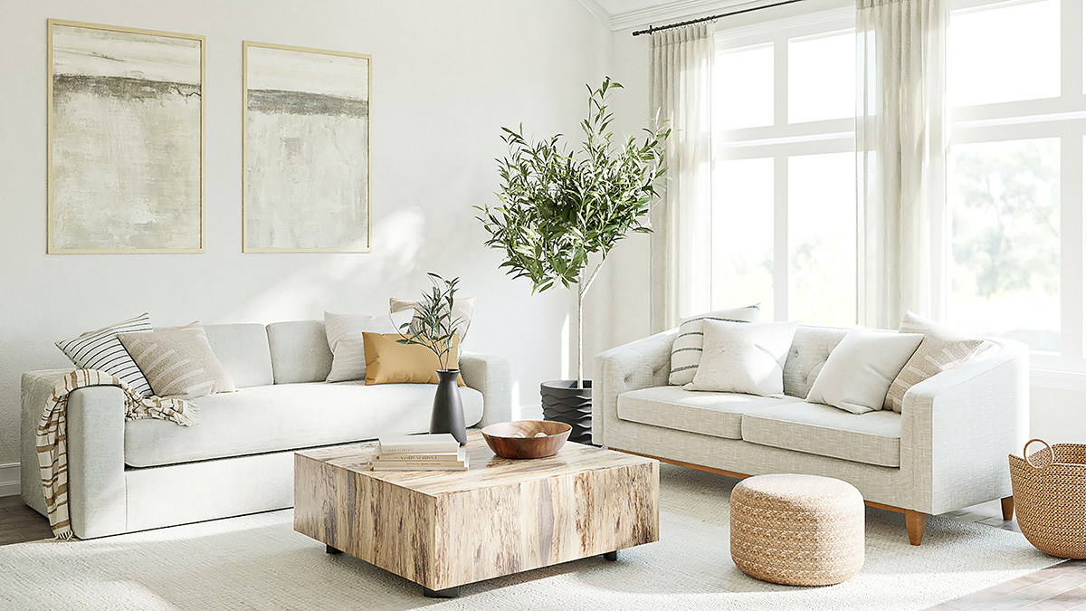 cream gold and white living room showing beautiful unity