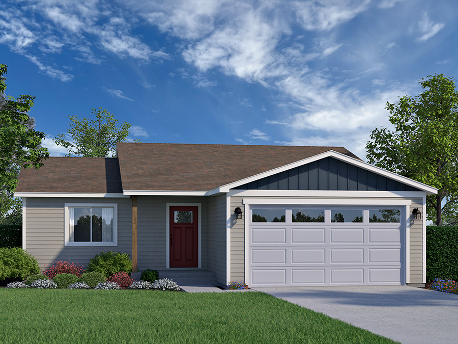 Rendering of The Gutenberg, a 3-bed, 2-bath home under 1,200 sq ft. that combines charm with practicality. 